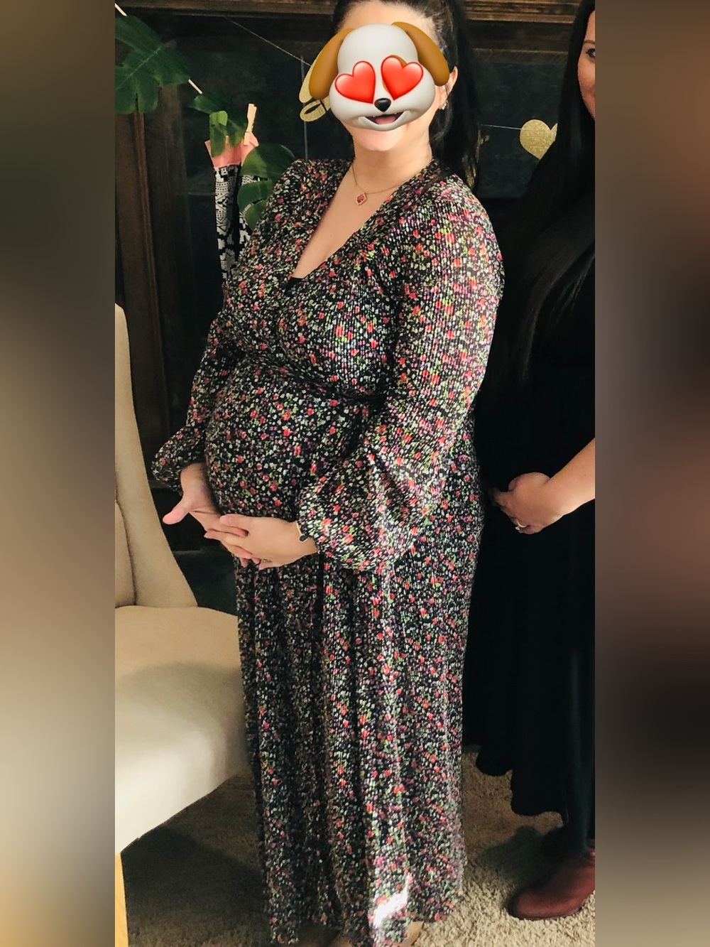 Maternity Black Floral V-Neck Maxi Dress